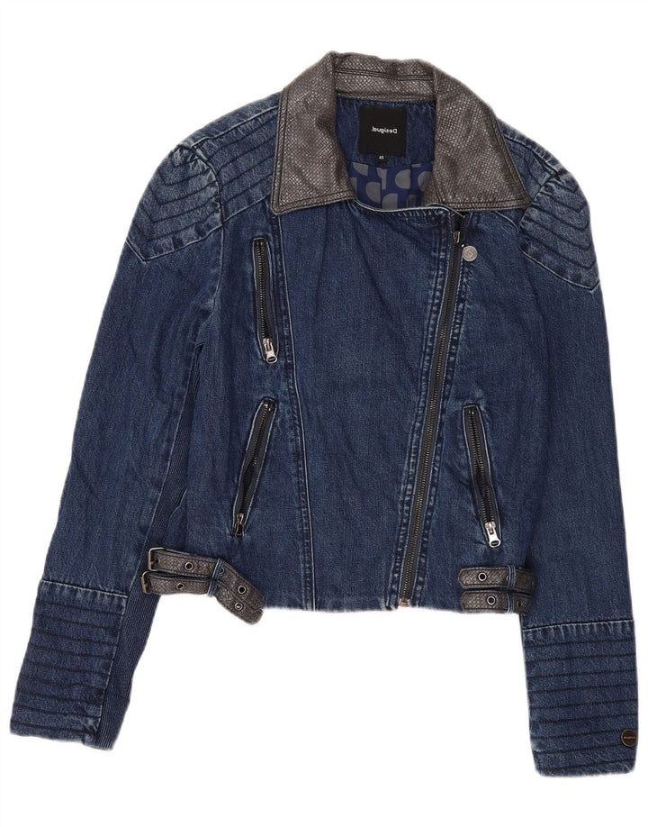 Chaqueta vaquera corta para mujer Desigual EU 40 Mediana Azul marino Algodón floral