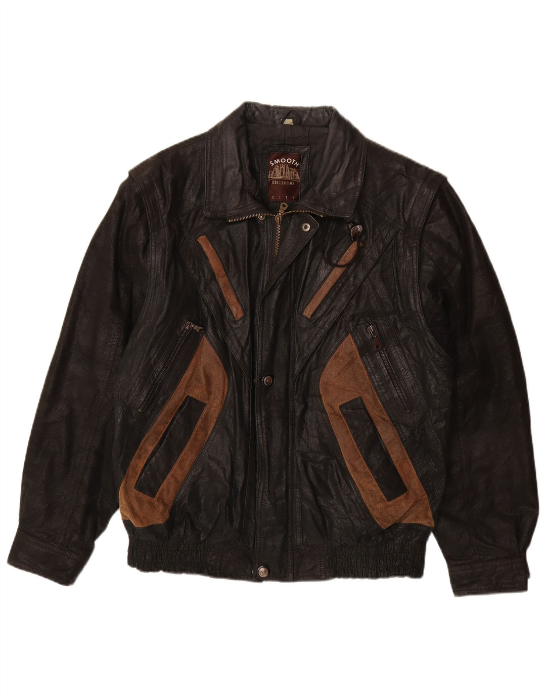 VINTAGE Chaqueta de cuero para hombre Reino Unido 40 Cuero de bloque de color negro grande