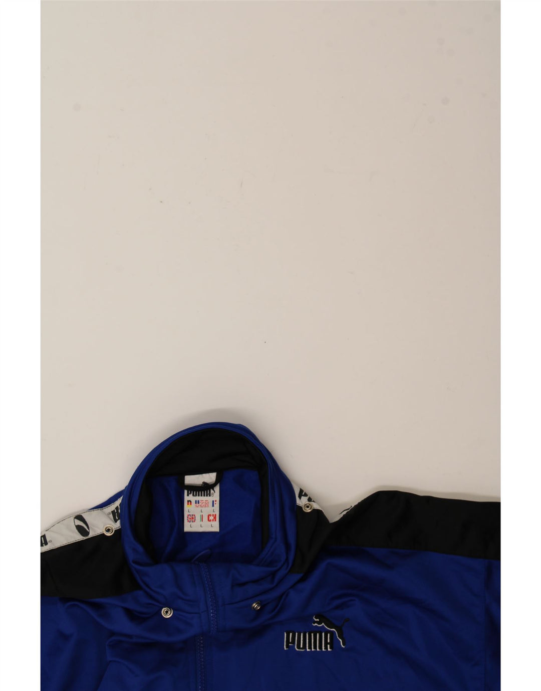 PUMA Mens Graphic Short Sleeve Tracksuit Top Jacket Large Blue Colourblock Vintage Puma and Second-Hand Puma from Messina Hembry 