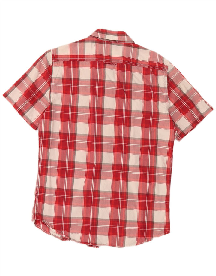 SUPERDRY Camisa Manga Corta Hombre XL Algodón Cuadros Rojos