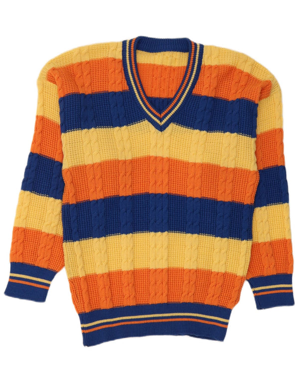 Vintage Mens V-Neck Jumper Sweater Medium Multicoloured Striped