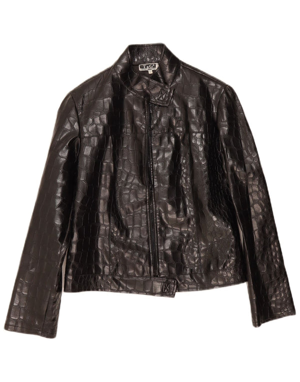 Vintage mujer bomber chaqueta Reino Unido 14 grande negro animal print