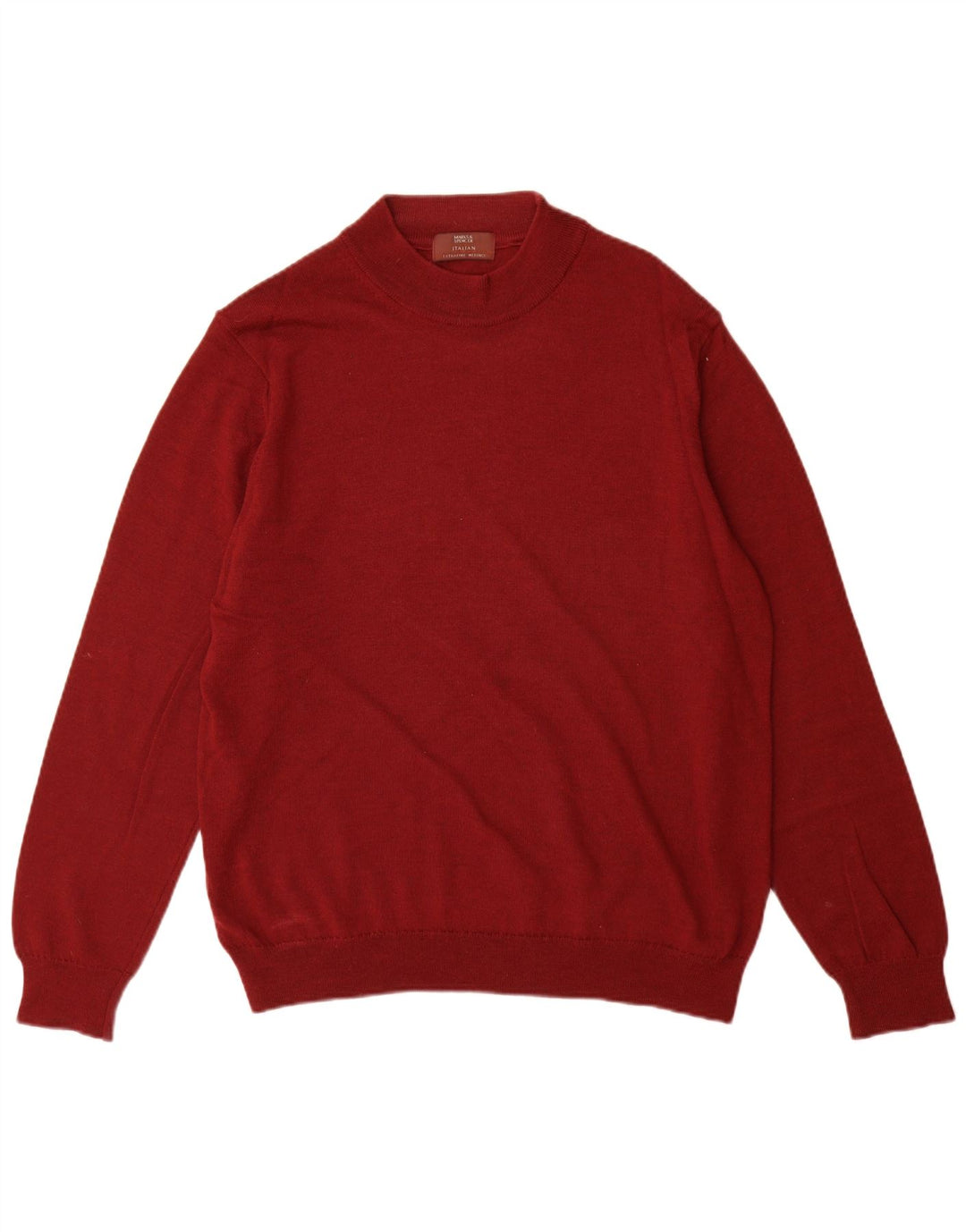 Marks & Spencer Jersey de cuello redondo para hombre, talla grande, de lana merino, color rojo
