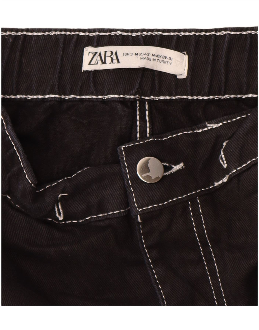 ZARA Hombre Shorts Cargo Small W30 Algodón Negro