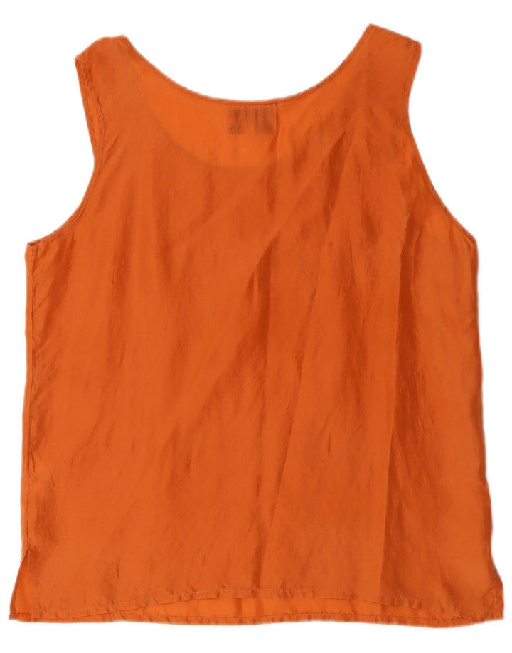 Vintage mujer chaleco top Reino Unido 14 seda naranja mediana