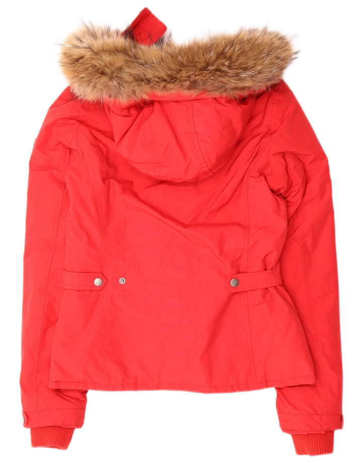 Woolrich Chaqueta acolchada con capucha para mujer UK 10 Small Red Cotton