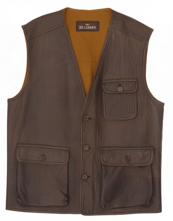 Les Copains Chaleco de cuero reversible para hombre IT 56 3XL Marrón