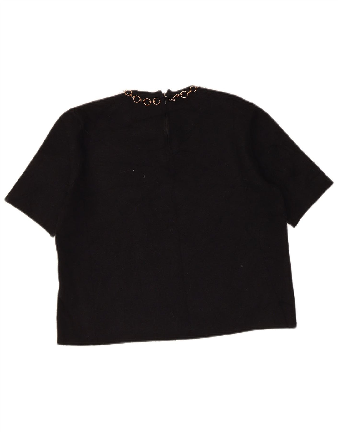 Zara Mujer Crop Blusa Top UK 42 Medium Viscosa Negra