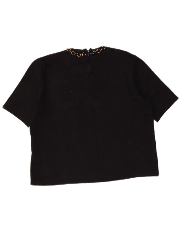 Zara Mujer Crop Blusa Top UK 42 Medium Viscosa Negra