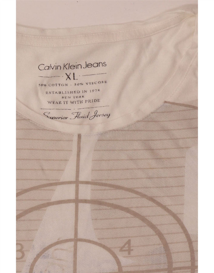 CALVIN KLEIN JEANS Camiseta gráfica para mujer Top UK 40 XL Algodón blanco