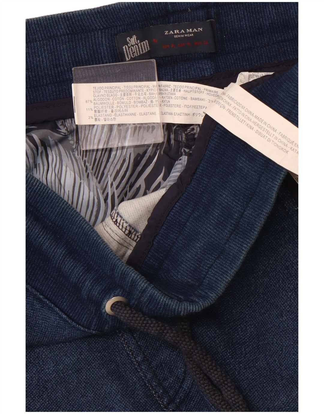 ZARA Hombre Pantalón Joggers Cropped XL Algodón Azul