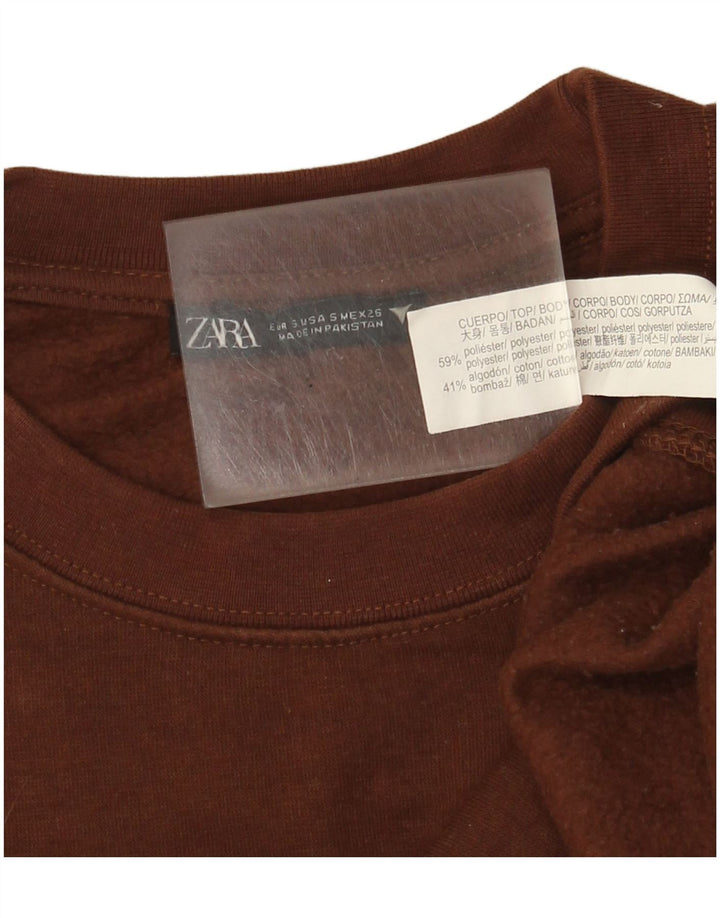 Zara Mujer Crop Sudadera Jumper UK 10 Small Marrón Poliéster