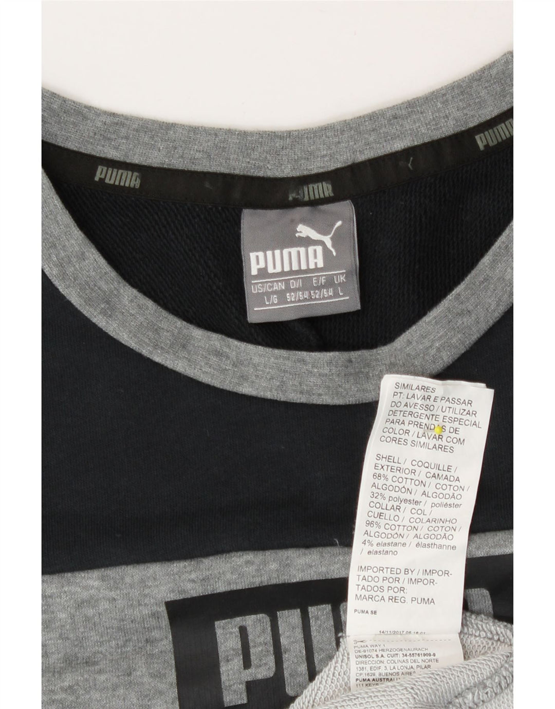 Puma Camiseta gráfica de manga larga para hombre de algodón gris color block grande