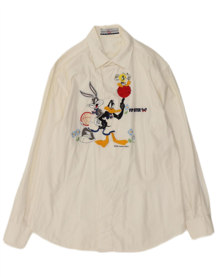 Emmanuel Schvili Camisa gráfica Warner Bros para mujer IT 42 Mediana Blanco Floral