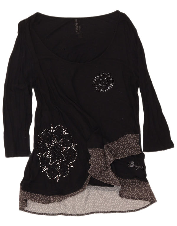 DESIGUAL Top gráfico para mujer manga 3/4 ES 40 XL Viscosa con estampado animal negro