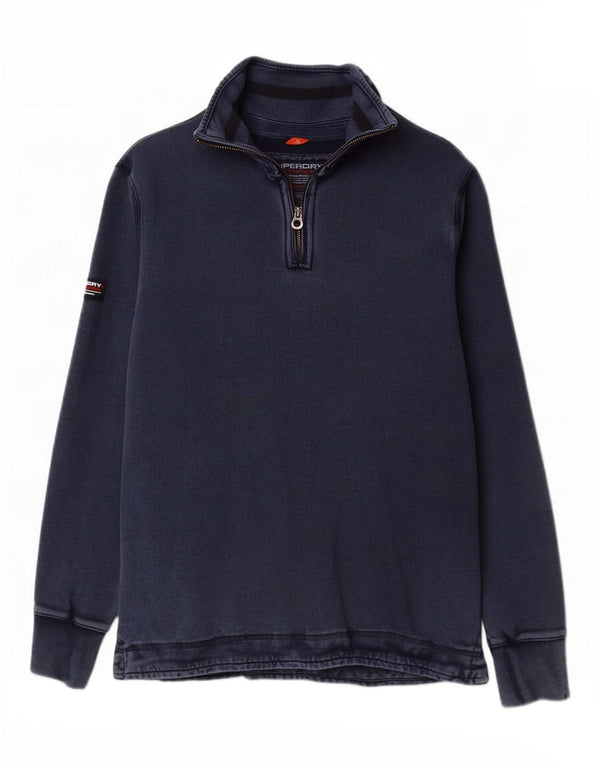 Superdry Sudadera con cuello y cremallera para hombre, jersey de algodón azul marino mediano