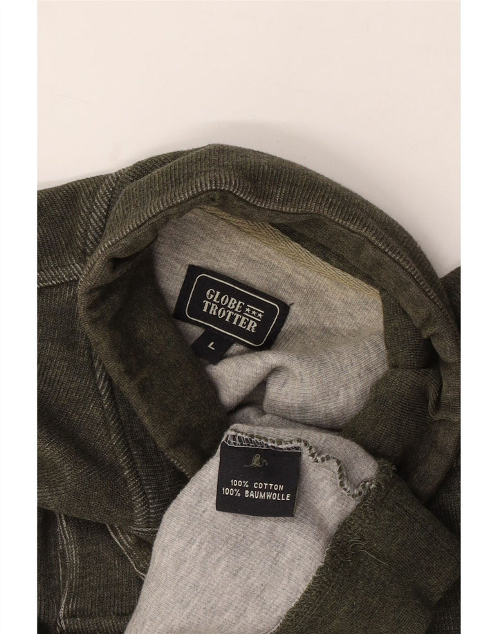 Globe Trotter Hombre Botón Cuello Sudadera Jumper Grande Caqui Algodón
