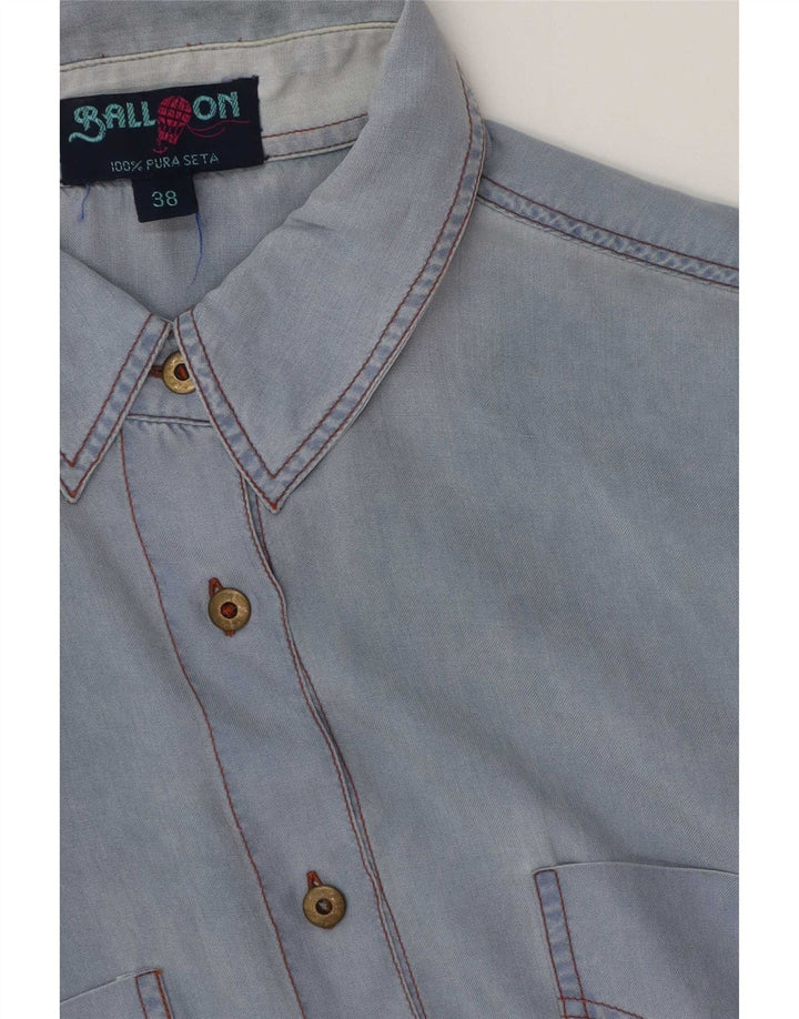 Camisa extragrande de manga corta para mujer Ball On IT 38 XS Seda azul