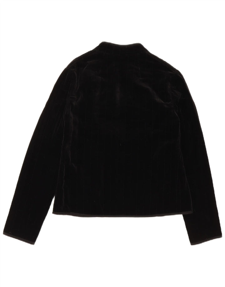 VINTAGE Chaqueta Blazer de Terciopelo Abierto para Mujer Reino Unido 12 Negro Medio