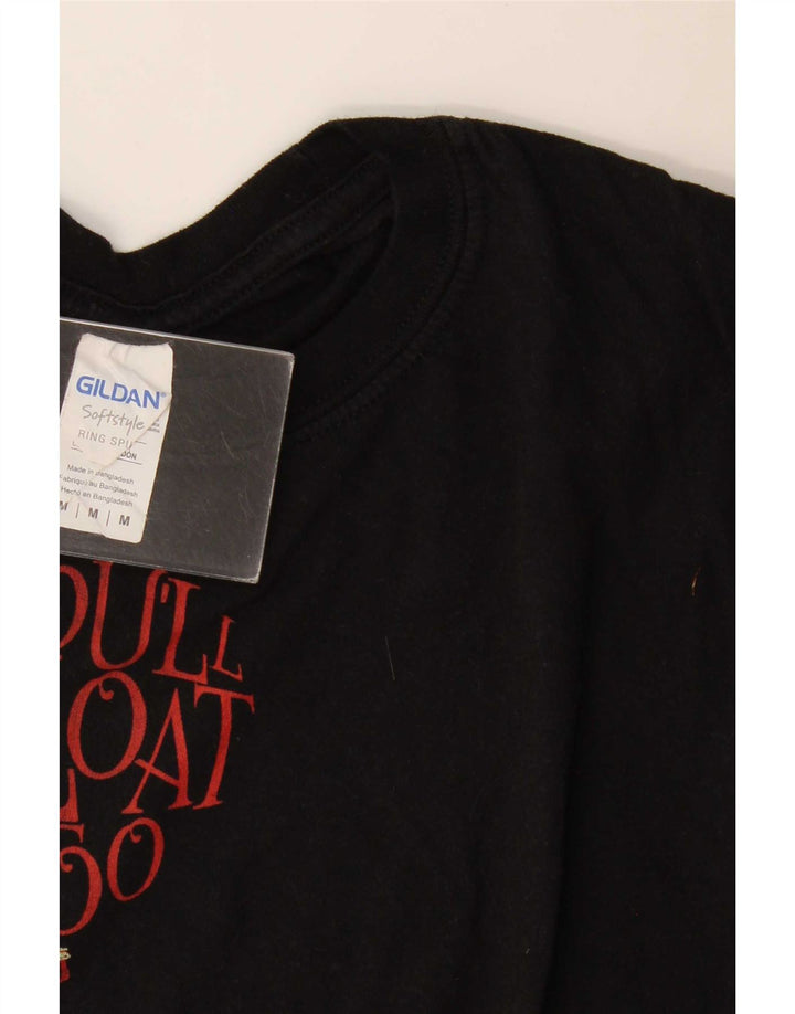 Vintage Hombres Regular Camiseta Gráfica Top Medio Algodón Negro