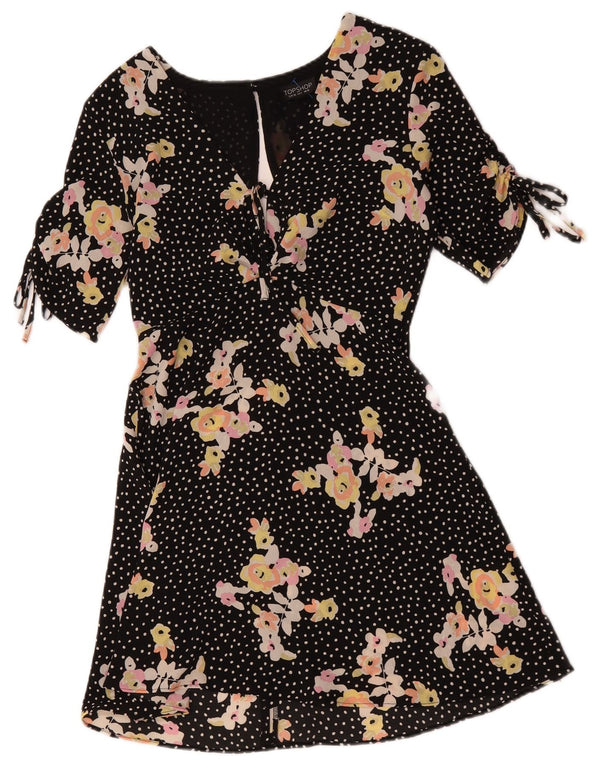 Topshop Vestido acampanado para mujer UK 40 Pequeño Poliéster floral negro
