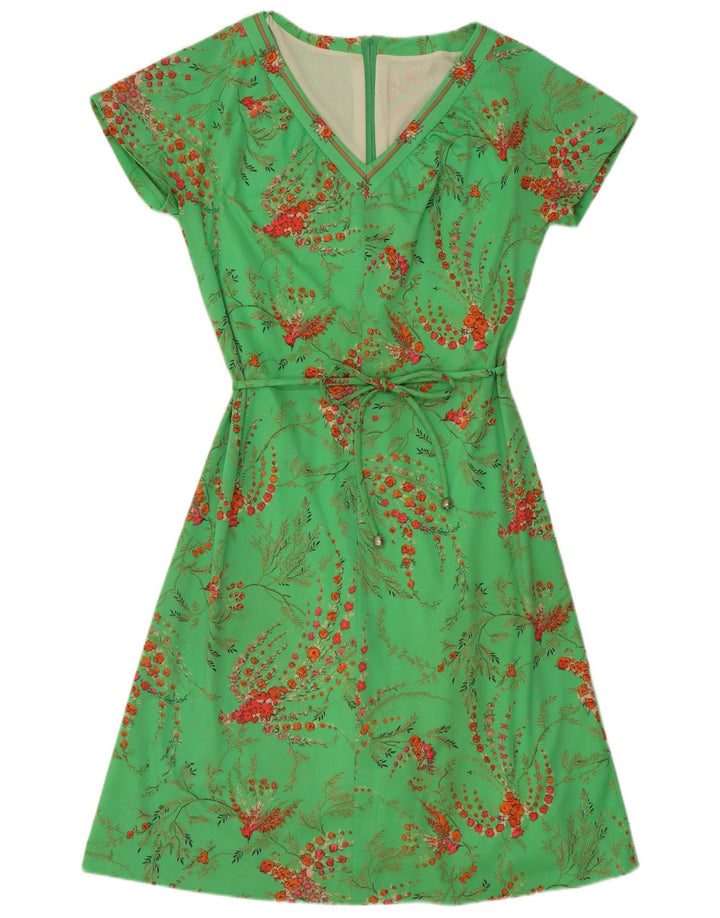 Vintage mujer A-Line vestido EU 40 poliéster floral verde medio
