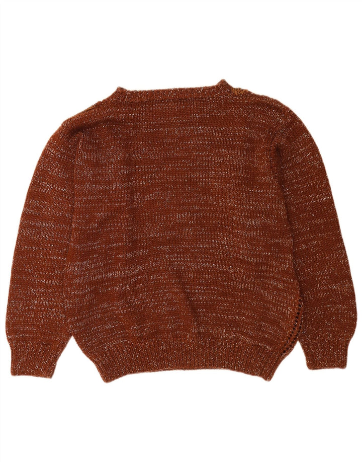 Vintage mujer cuello redondo jersey suéter Reino Unido 14 patchwork marrón medio