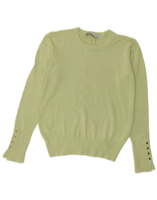 Zara - Jersey corto con cuello redondo para mujer, talla 40, viscosa verde medio