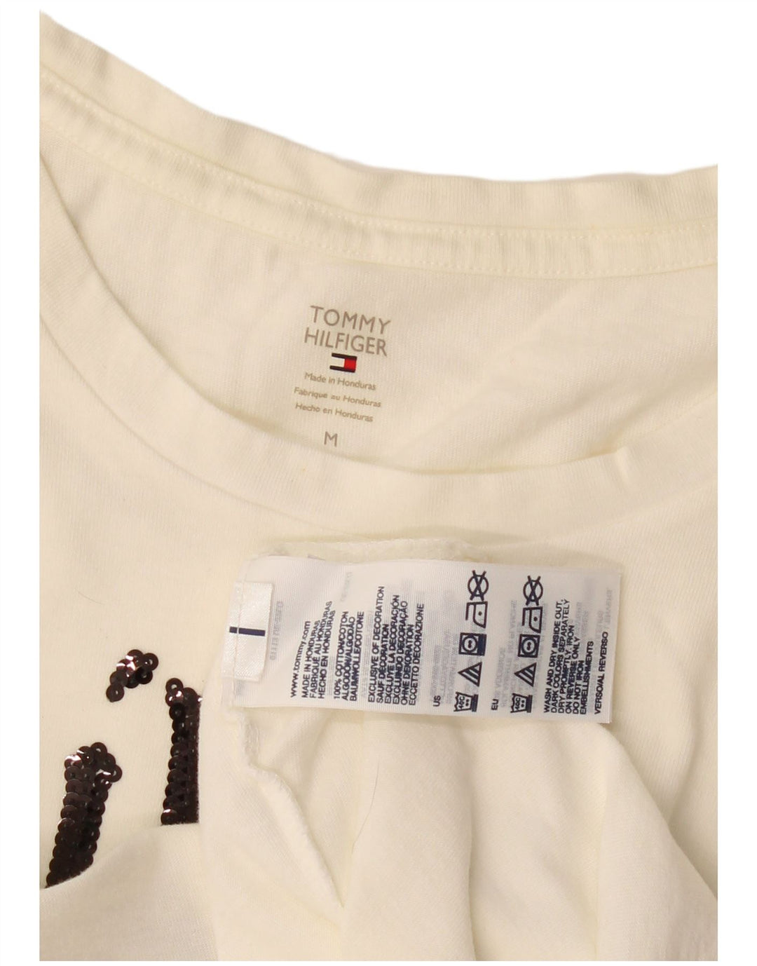 TOMMY HILFIGER Camiseta gráfica para mujer Top UK 12 Medium Off White Cotton