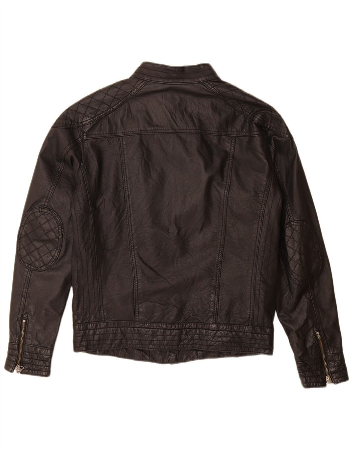 PEPE Jeans Chaqueta motera de cuero para mujer UK 44 Medium Black Leather