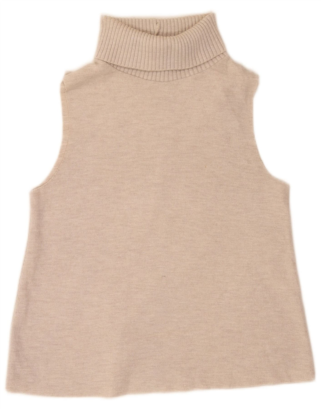 Zara Mujer Camiseta Sin Mangas Con Cuello Vuelto UK 40 Medium Beige