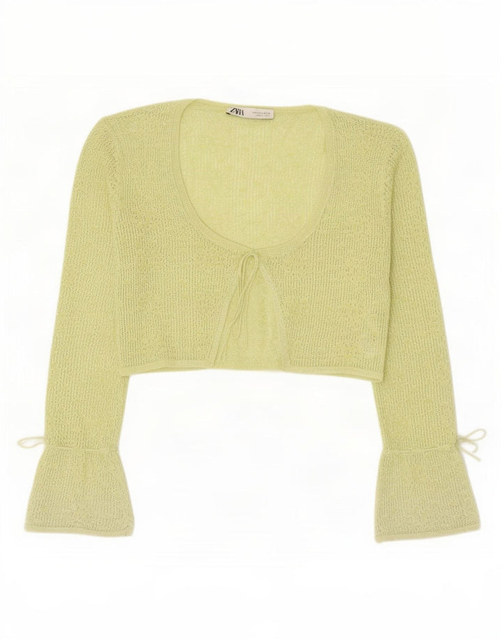 Zara Mujer Crop Cardigan Top UK 42 Poliéster Verde Medio