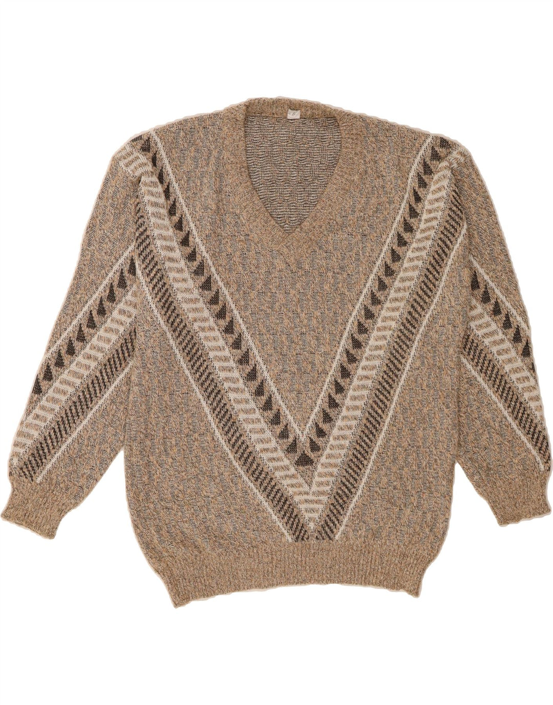 VINTAGE Mens V-Neck Jumper Sweater IT 48/50 Medium Beige Geometric Vintage Vintage and Second-Hand Vintage from Messina Hembry 