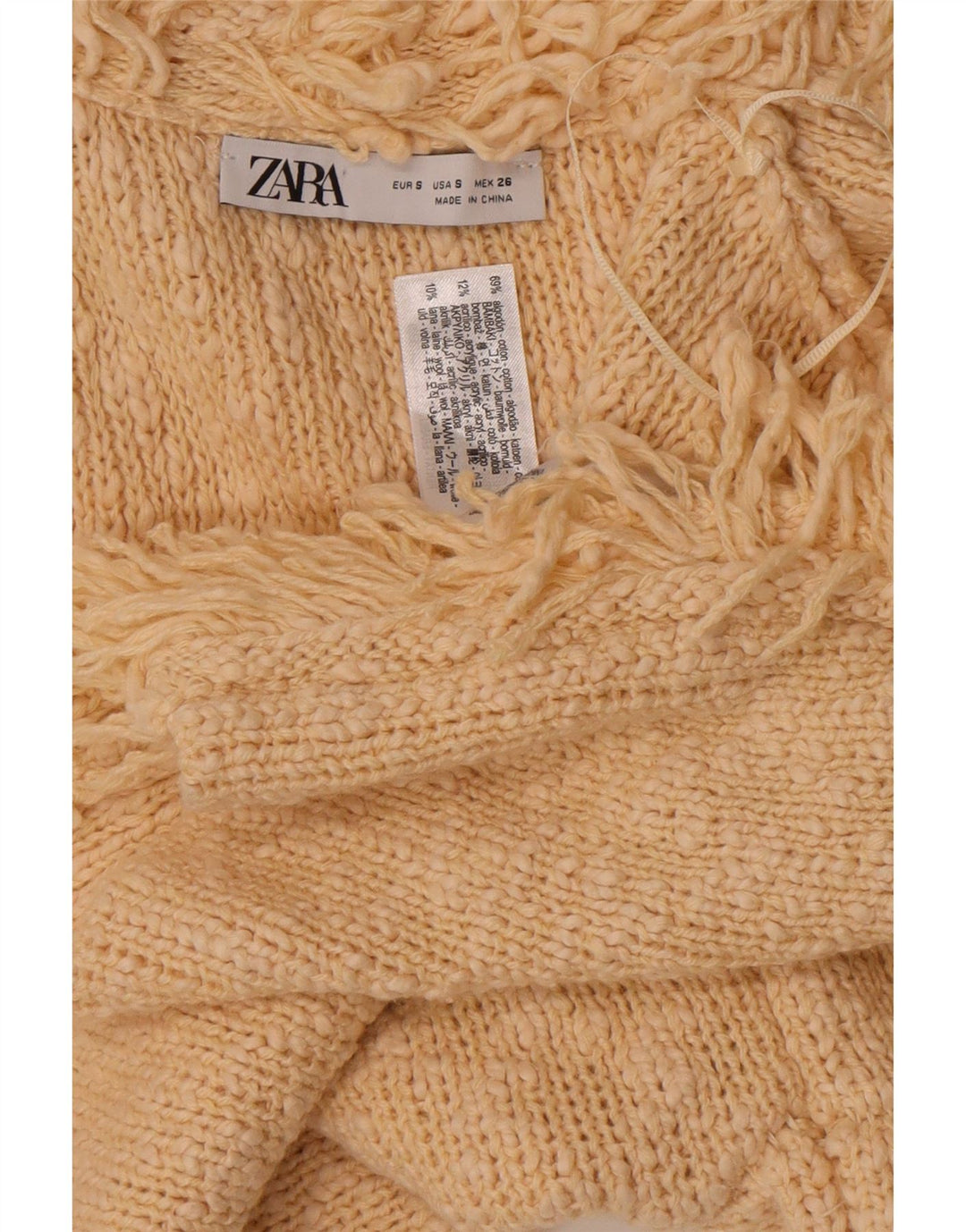 Zara Mujer Cárdigan Abierto Suéter Pequeño De Algodón Blanco Roto