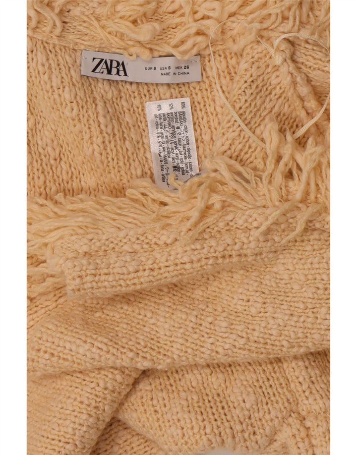 Zara Mujer Cárdigan Abierto Suéter Pequeño De Algodón Blanco Roto