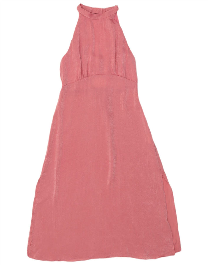 Zara Mujer Maxi Vestido Halter UK 42 Poliéster Rosa Medio