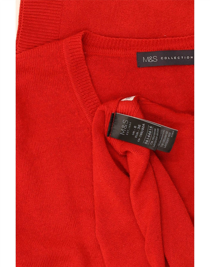 Marks & Spencer Suéter con Cuello en V para Mujer UK 8 Pequeño Acrílico Rojo