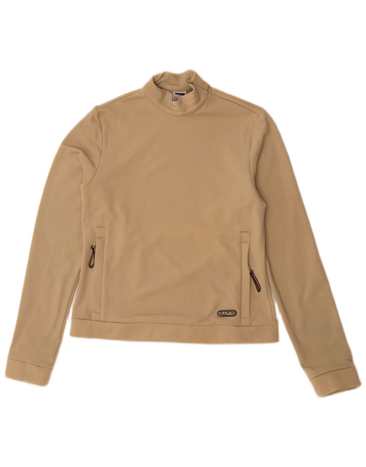 Fila Mujer Zip Neck Sudadera Jumper UK 10 Small Beige