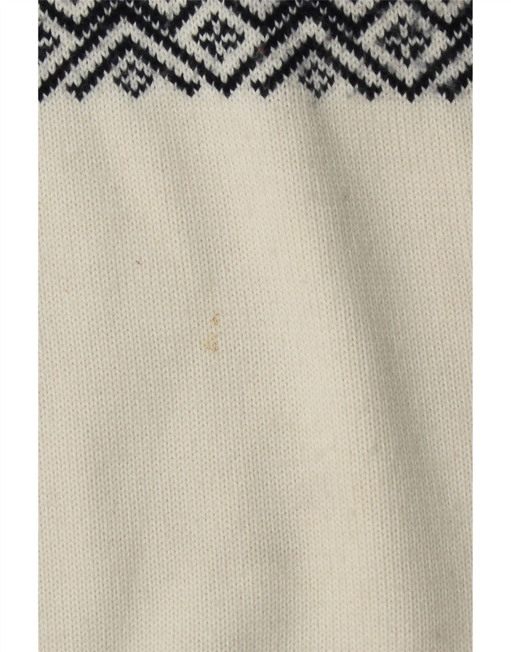 KAMA Suéter tipo jersey con cuello y cremallera para hombre, lana Fair Isle blanca mediana