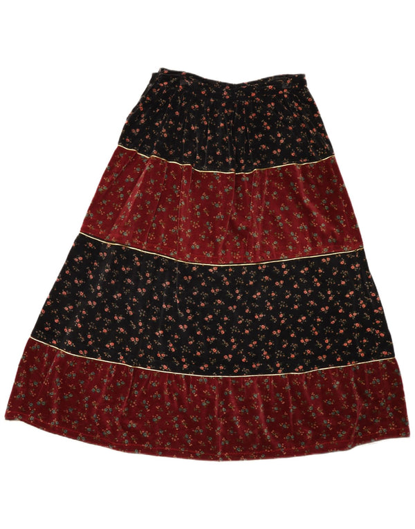 Falda acampanada de terciopelo vintage para mujer W30 Floral rojo medio