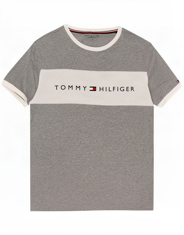 Tommy Hilfiger Camiseta gráfica para hombre Top pequeño de algodón con bloques de color gris