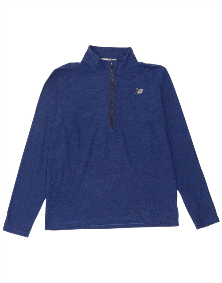 New Balance Hombre Zip Neck Jersey Chándal Top Grande Azul Moteado