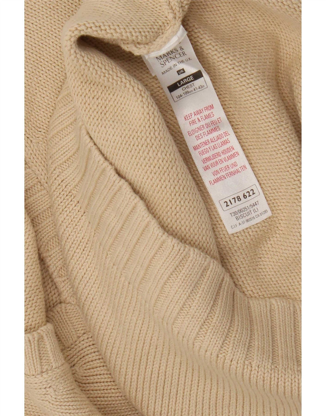 Marks & Spencer - Jersey con cuello en V para hombre, talla grande, algodón beige