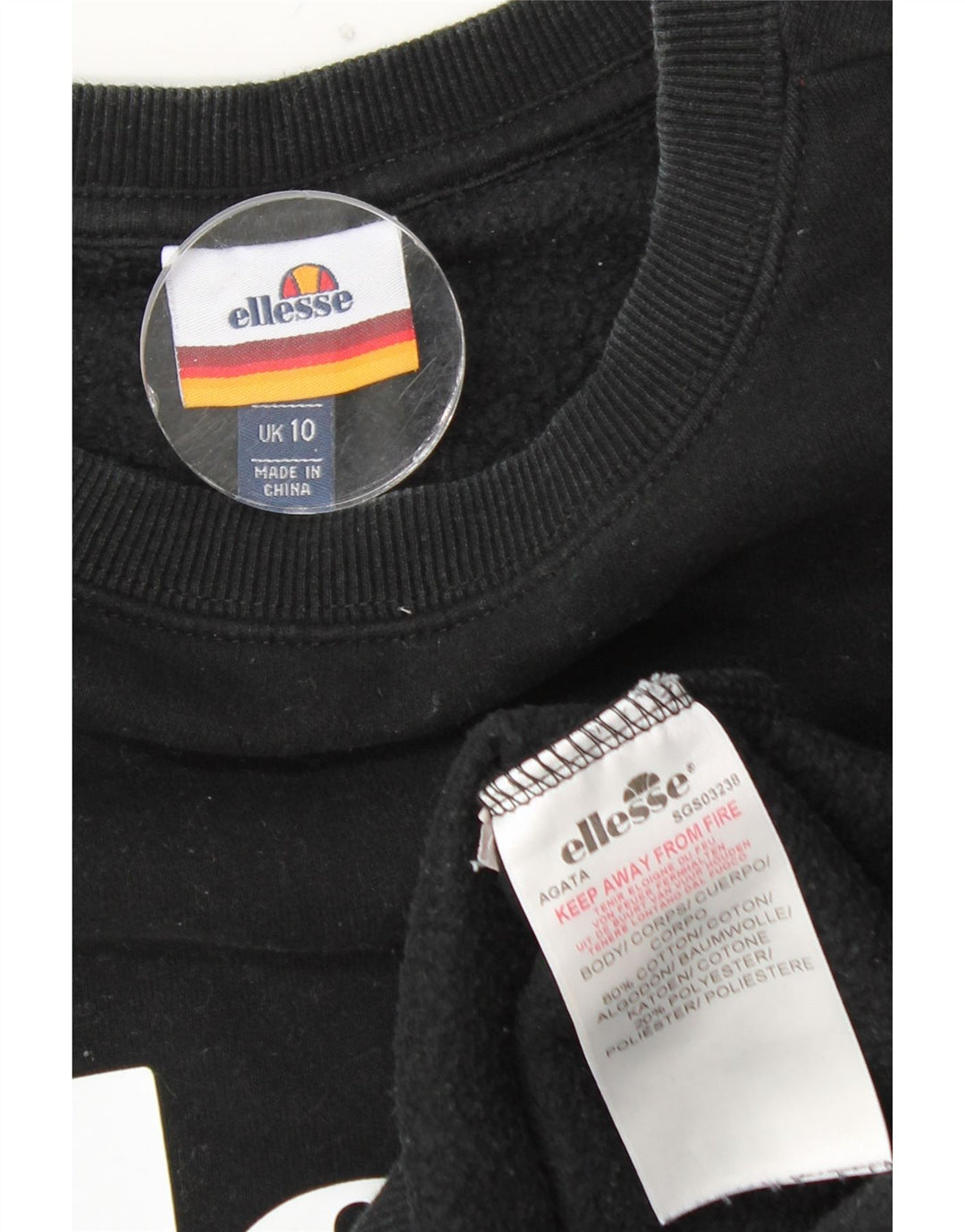 ELLESSE Sudadera con gráfico extragrande para mujer UK 10 Small Black