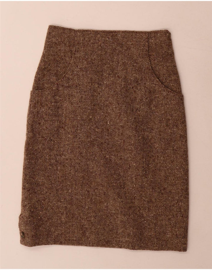 Vintage mujer 2 piezas falda conjunto medio W24 marrón moteado