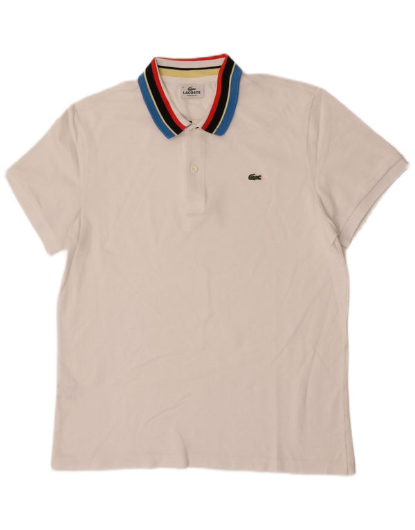 Lacoste Mens Stretch Polo Shirt Size 6 XL White Colourblock Cotton