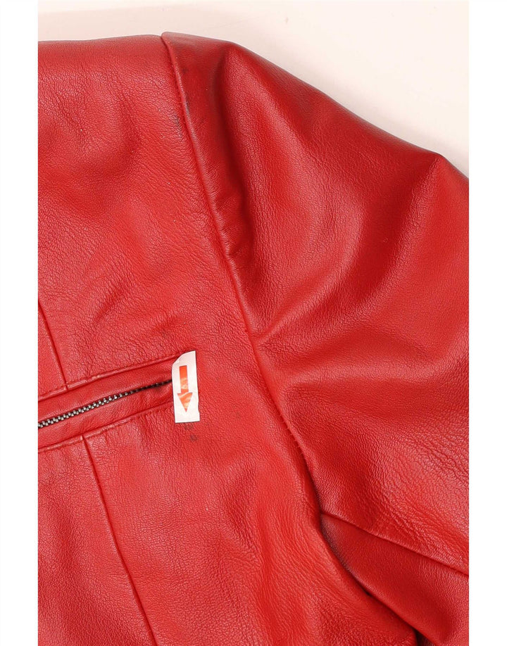 Vintage mujer crop chaqueta de cuero Reino Unido 18 XL rojo