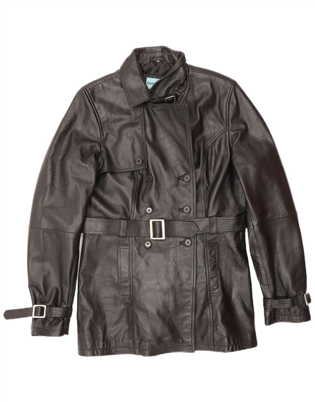 CARRIE HOXTON Chaqueta cruzada para mujer UK 18 XL Cuero negro