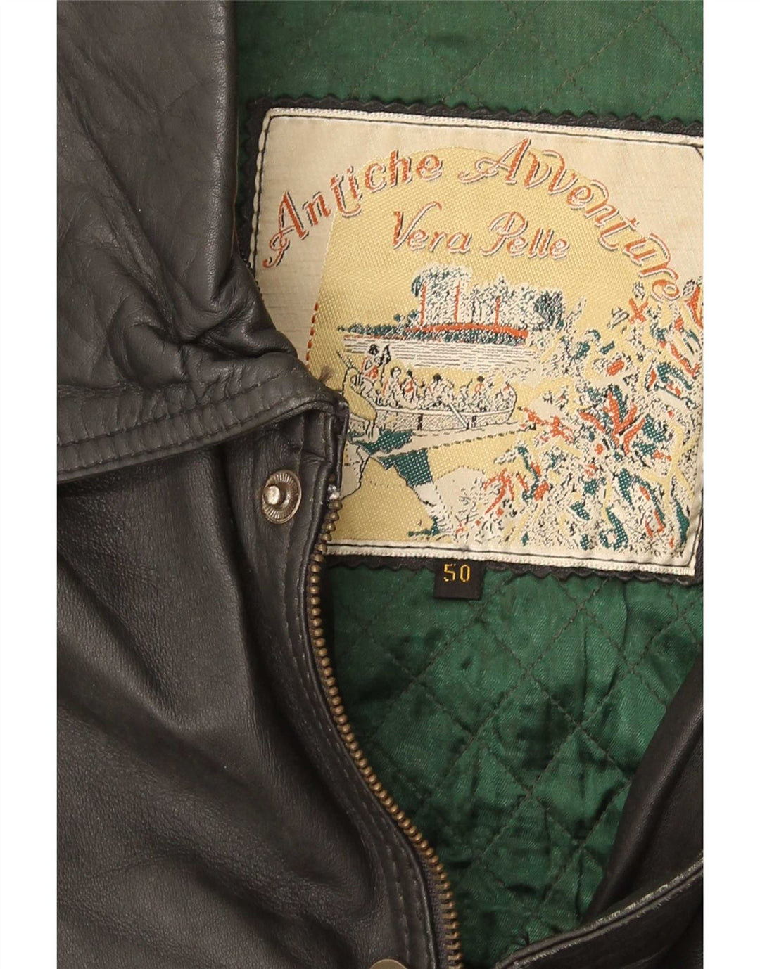 Chaqueta de cuero vintage para hombre IT 50 cuero negro grande