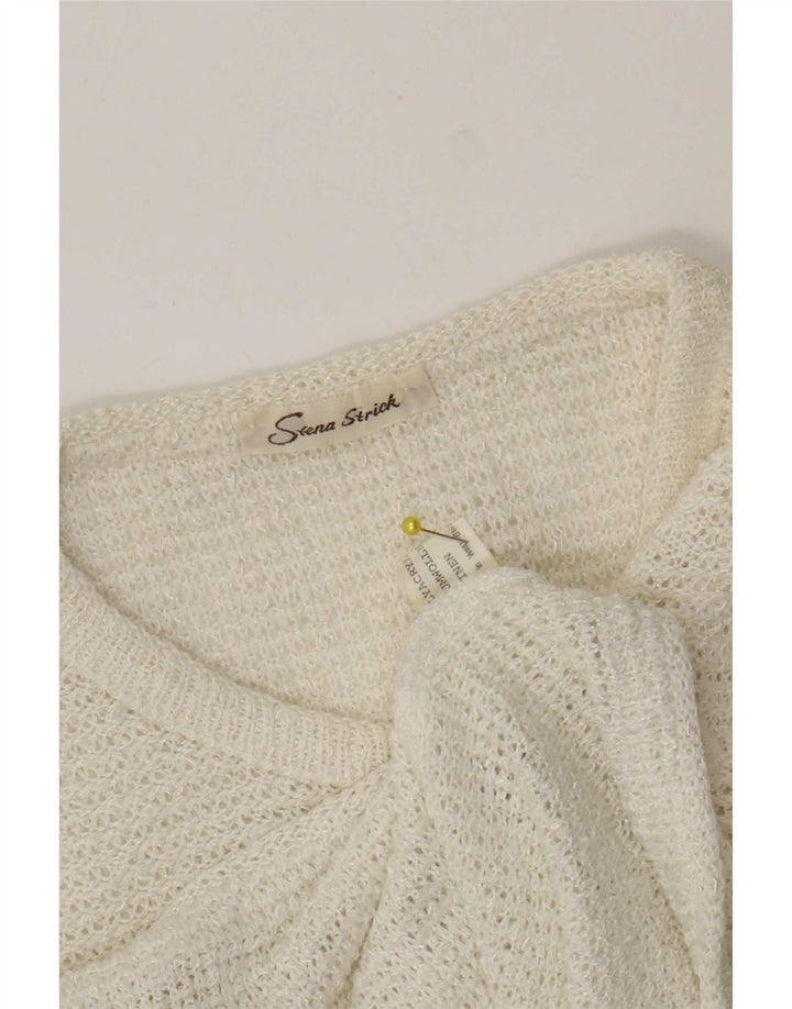 Vintage mujer Cardigan suéter Reino Unido 10 pequeño poliacrílico blanco